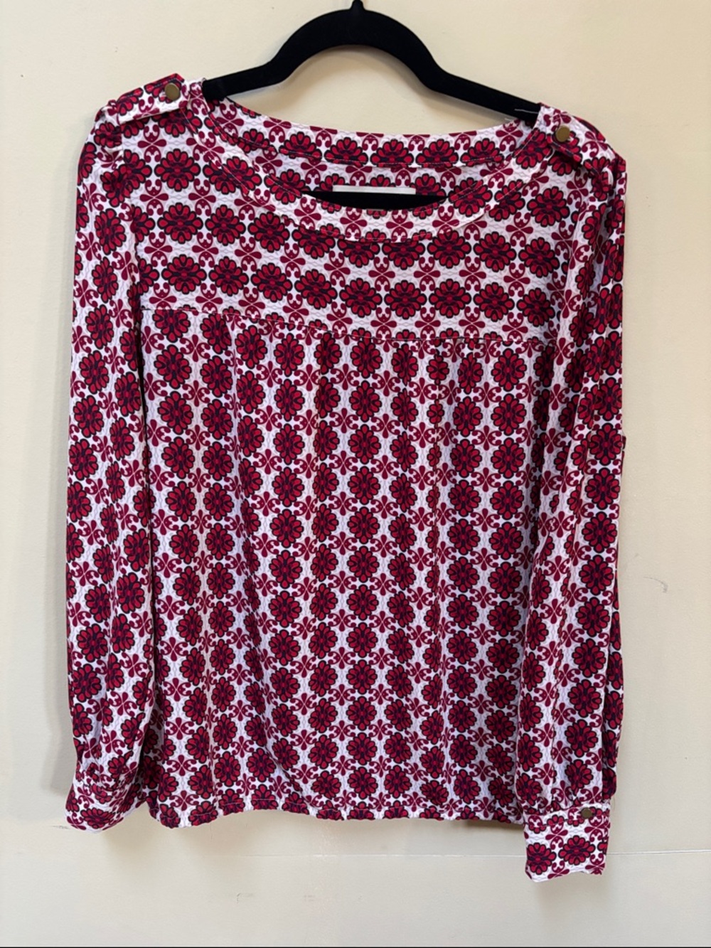 LOFT White and Red Floral-Print Long Sleeve Top